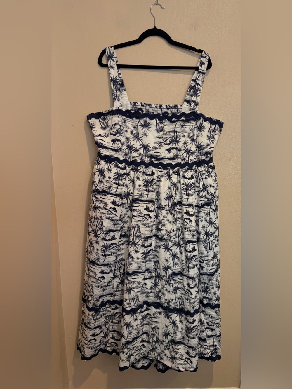 Belle Isle by Torrid Navy & White Palm Tree Tropical Maxi Dress, size 18/20